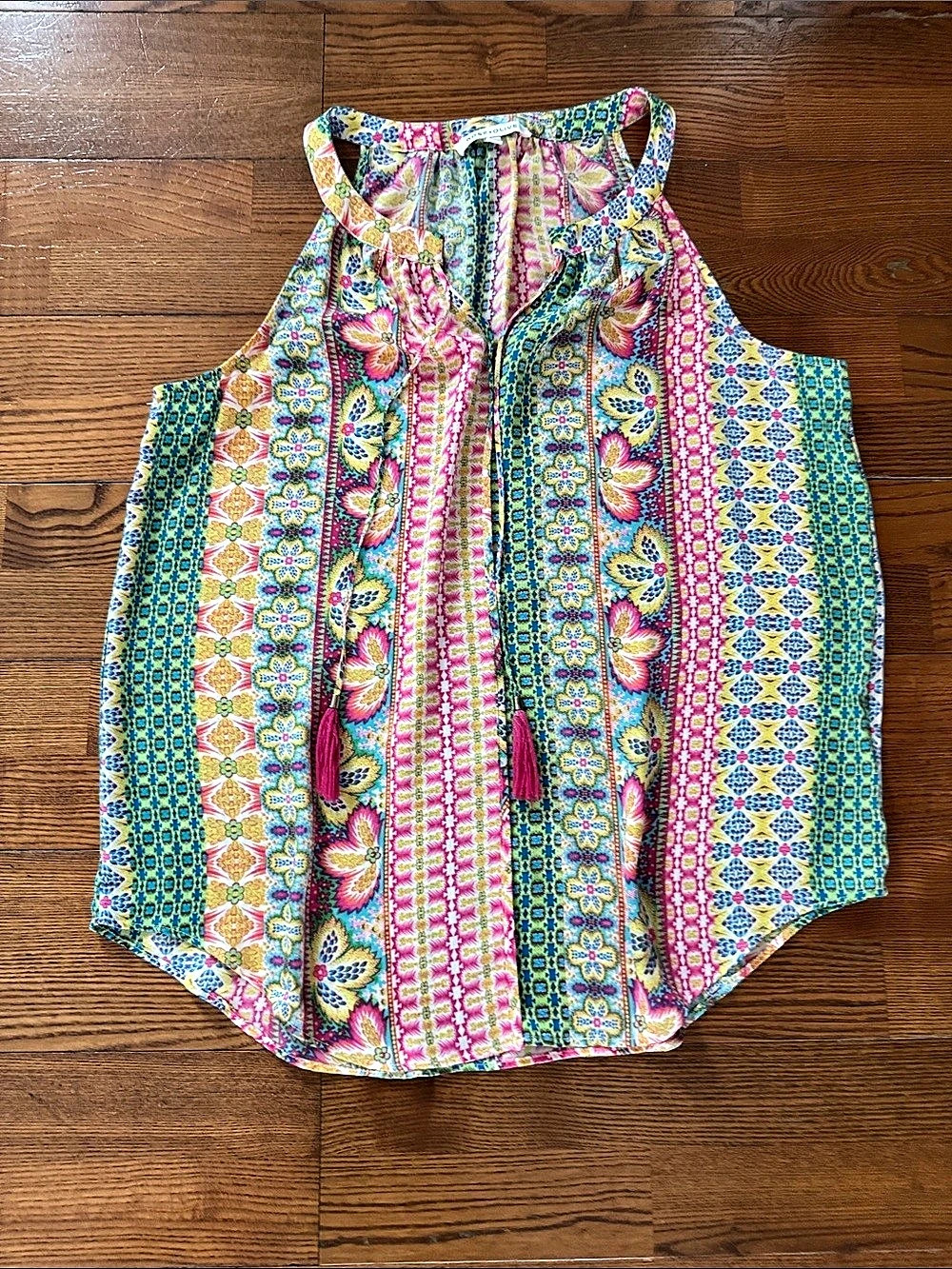 ROSE + OLIVE Paisley Halter Blouse in Pink & Green Like New